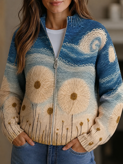 Reißverschluss-Strickjacke mit Pusteblumen-Muster