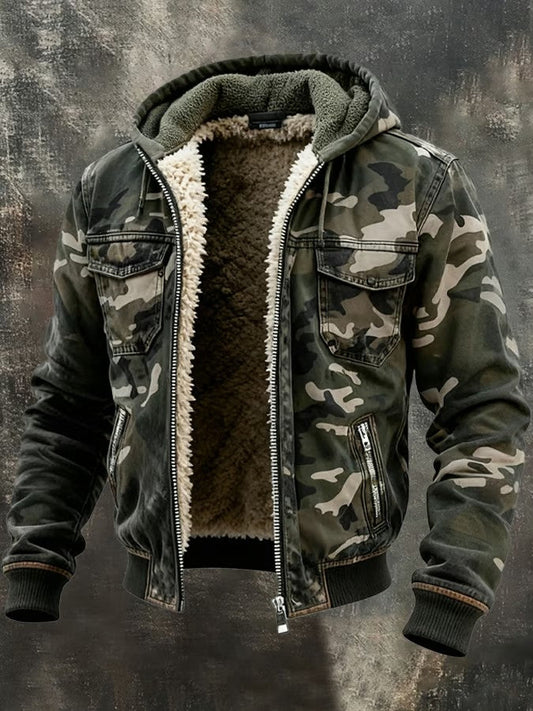 Gefütterte Camouflage-Jacke mit Kapuze