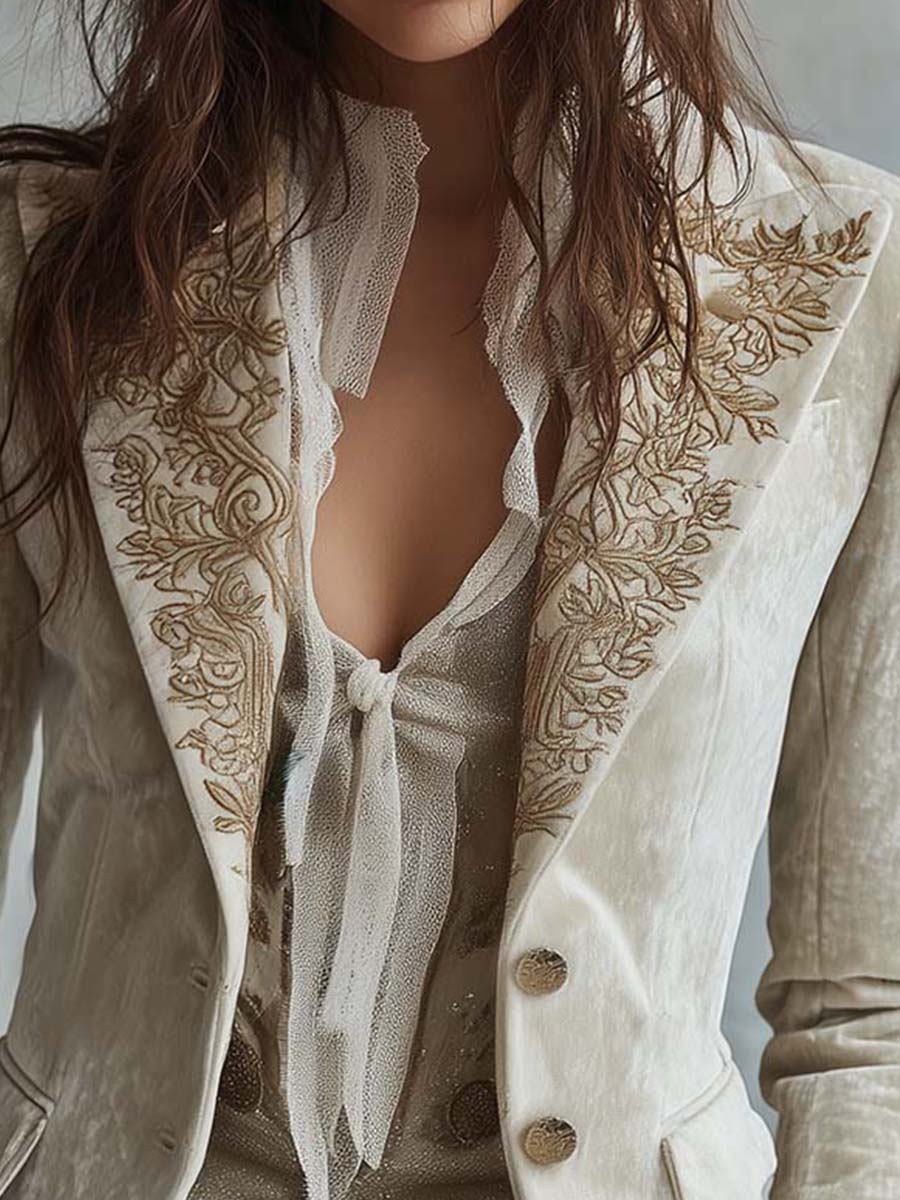 Bestickter Elfenbein-Blazer