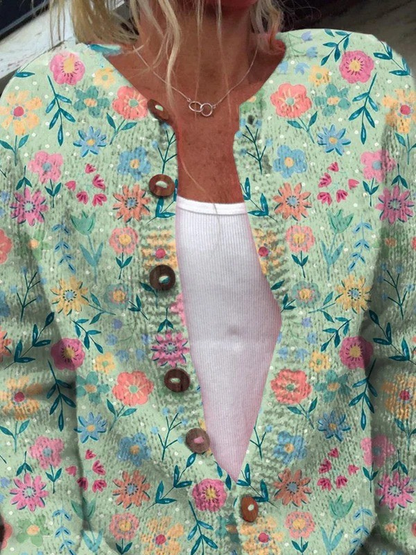 Strickjacke mit Knöpfen – Blumen Vintage