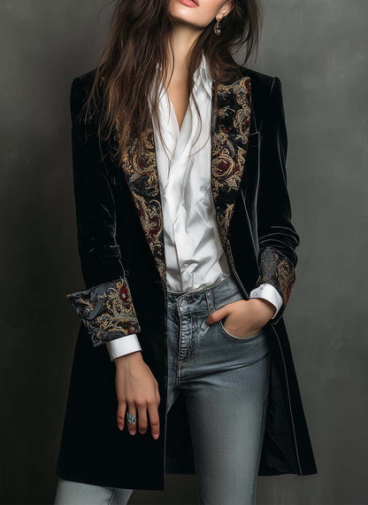 Schwarzer Figurbetonter Barock-Blazer mit Revers