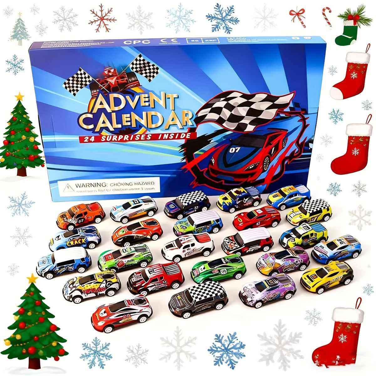 Adventskalender mit Rennautos für Kinder 2026 — 24 Rennwagen
