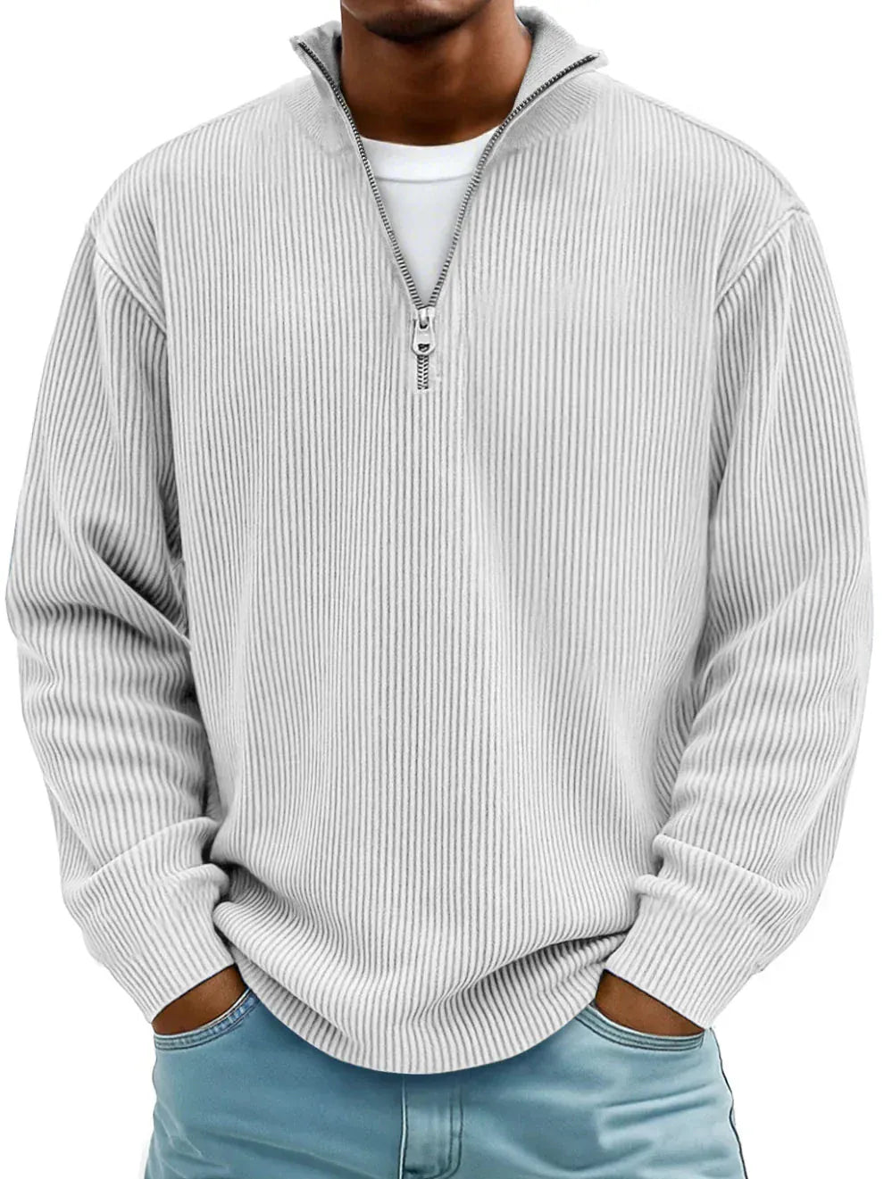 Baumwollpullover mit Kurzem Reißverschluss