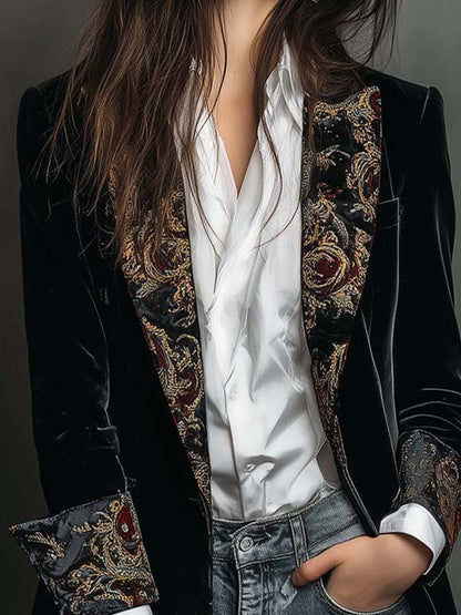 Schwarzer Figurbetonter Barock-Blazer mit Revers