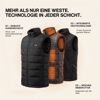 Beheizte Weste mit 9 Heiz-Zonen – Ultraleicht, USB-betrieben & ideal für Outdoor-Abenteuer