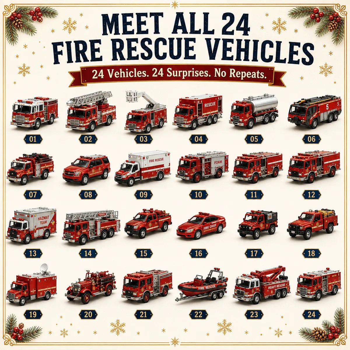 Adventskalender mit Feuerwehrfahrzeugen für Kinder 2026 — 24 Feuerwehrautos