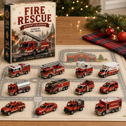Adventskalender mit Feuerwehrfahrzeugen für Kinder 2026 — 24 Feuerwehrautos