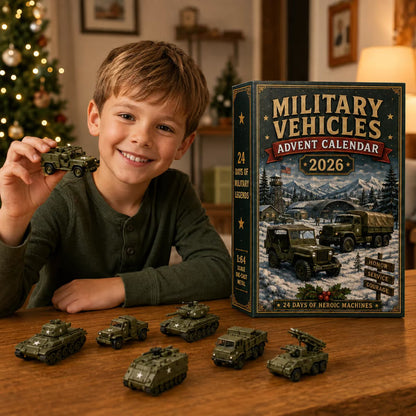 Adventskalender mit Geländefahrzeugen für Kinder 2026 — 24 Geländemaschinen