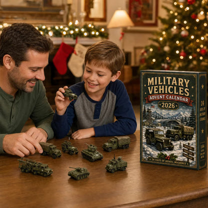 Adventskalender mit Geländefahrzeugen für Kinder 2026 — 24 Geländemaschinen