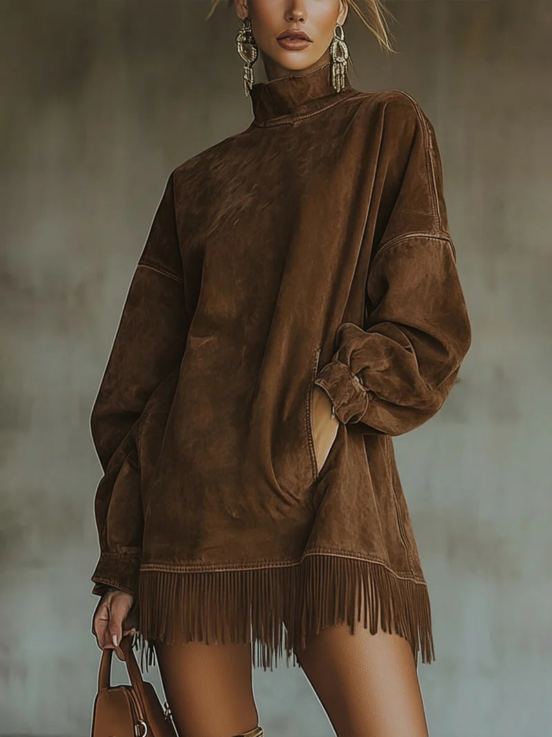 Suede™ | Βελούδινο Φόρεμα Ρετρό με Κρόσσια και Τσέπες