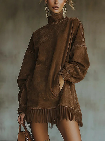 Suede™ | Βελούδινο Φόρεμα Ρετρό με Κρόσσια και Τσέπες