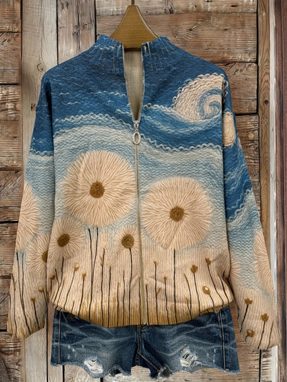 Reißverschluss-Strickjacke mit Pusteblumen-Muster