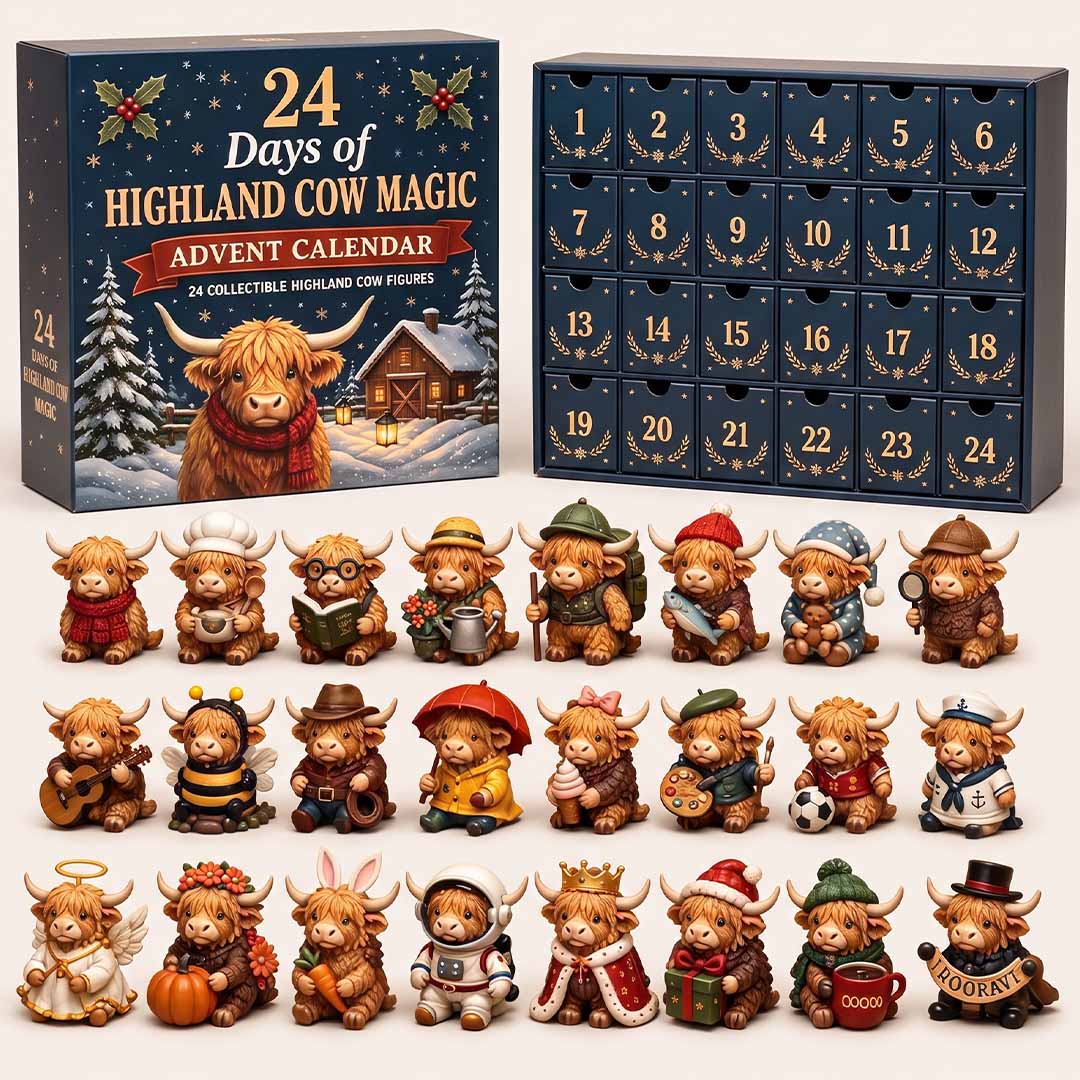 Adventskalender mit Highland-Kühen 2026 — 24 Sammlerfiguren