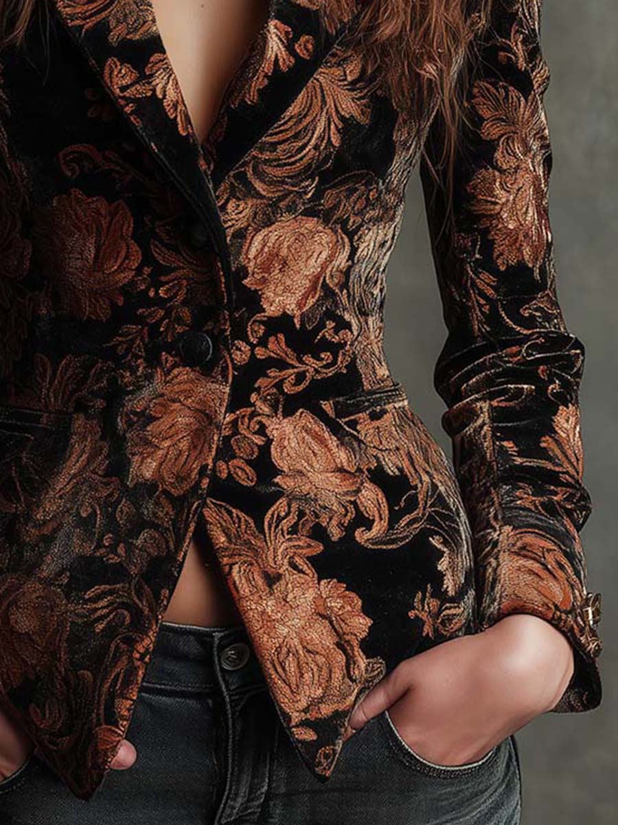 Schwarz-Bronze Blumen-Blazer