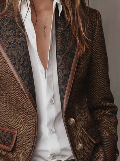 Fischgrät-Blazer mit Bedruckten Paneelen