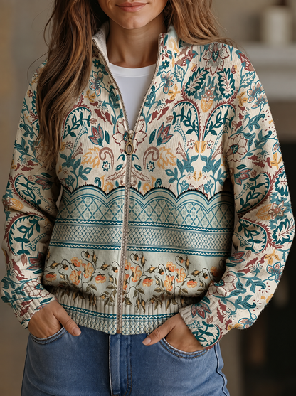 Reißverschluss-Strickjacke im Botanischen Vintage-Look