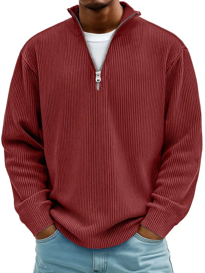 Baumwollpullover mit Kurzem Reißverschluss