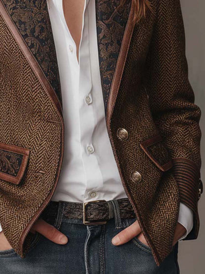 Fischgrät-Blazer mit Bedruckten Paneelen
