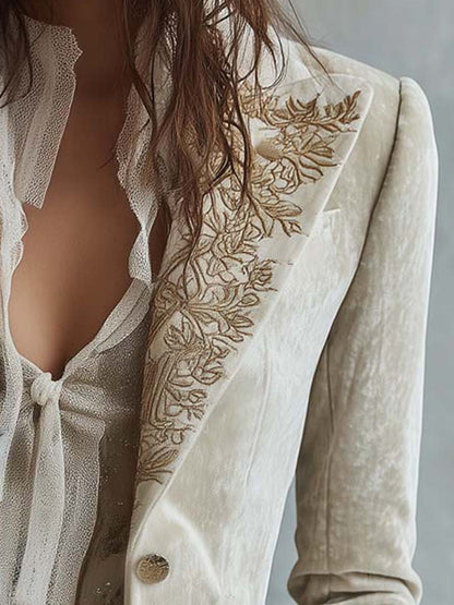 Bestickter Elfenbein-Blazer