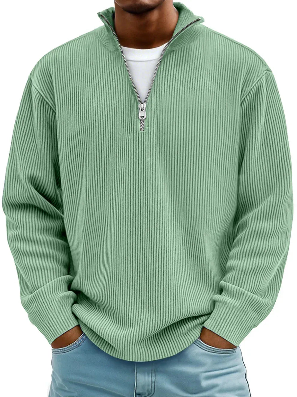 Baumwollpullover mit Kurzem Reißverschluss