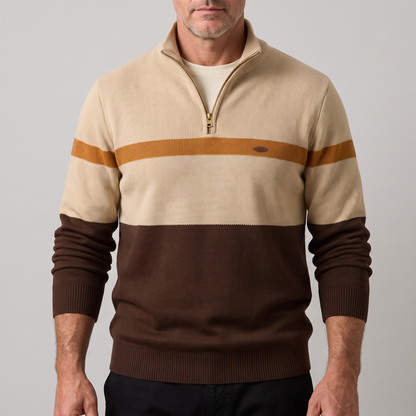 Zweifarbiger Baumwollpullover mit Reißverschluss