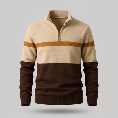 Zweifarbiger Baumwollpullover mit Reißverschluss