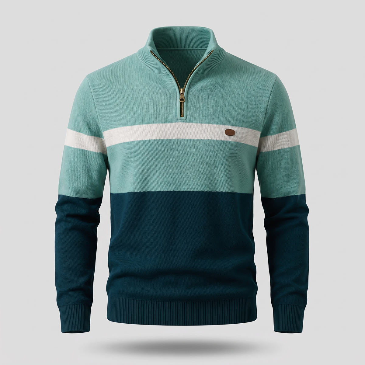 Zweifarbiger Baumwollpullover mit Reißverschluss