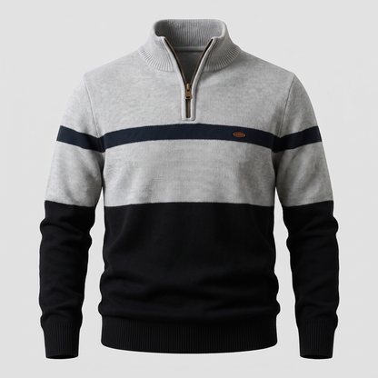 Zweifarbiger Baumwollpullover mit Reißverschluss