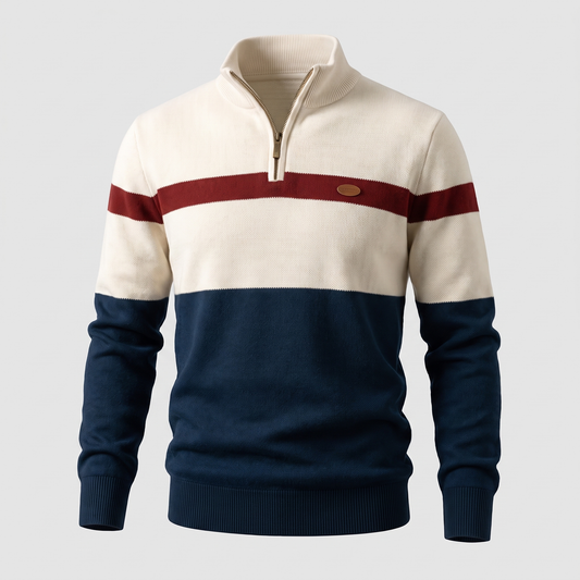 Zweifarbiger Baumwollpullover mit Reißverschluss