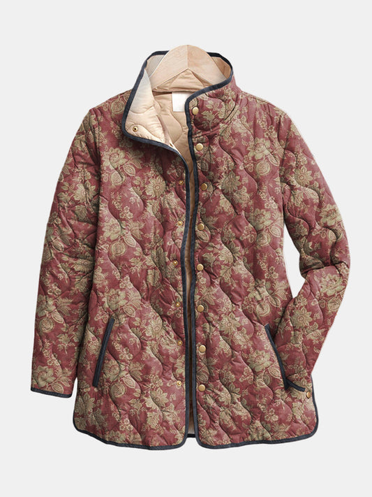 Gesteppte Jacke mit Bordeaux-Blumenmuster