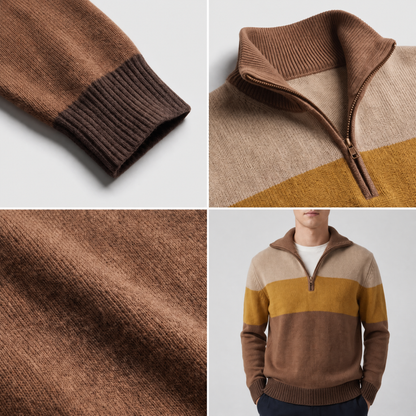 Zweifarbiger Baumwollpullover mit Reißverschluss