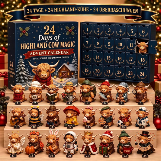 Adventskalender mit Highland-Kühen 2026 — 24 Sammlerfiguren