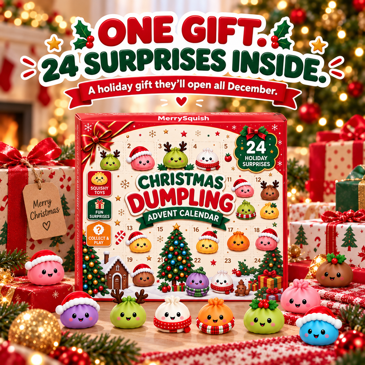 Adventskalender mit Mochi-Quetschern für Kinder — 24 Anti-Stress-Knödel