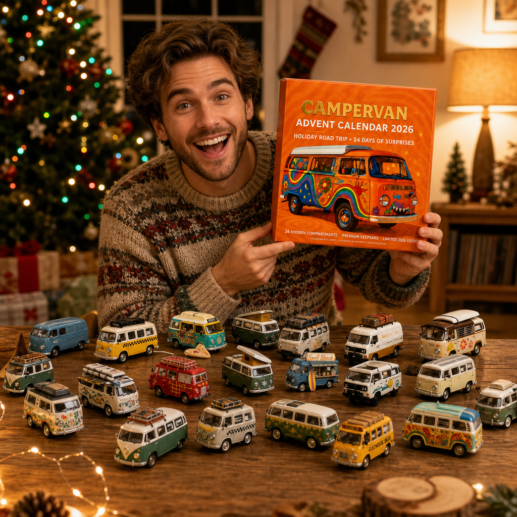 Adventskalender mit Campingbussen für Kinder 2026 — 24 Retro-Busse