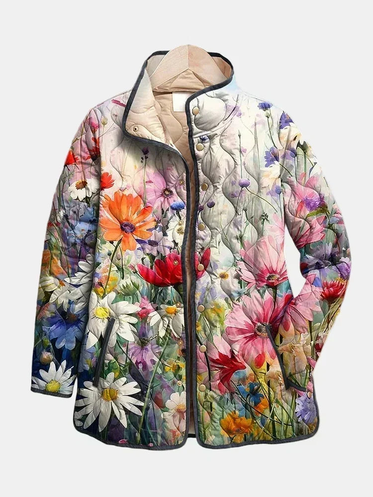 Gesteppte Jacke mit Retro-Blumenmuster II