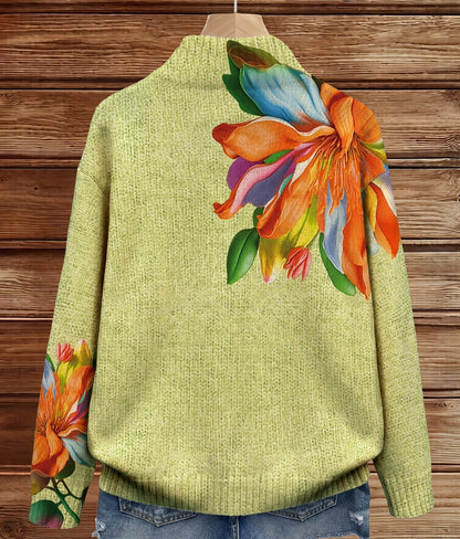 Reißverschluss-Strickjacke mit Tropischen Lilien