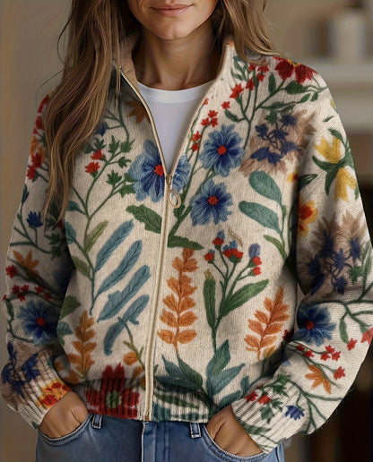 Reißverschluss-Strickjacke mit Botanischem Garten