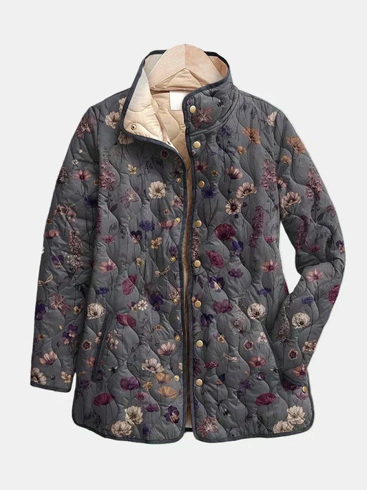 Gesteppte Jacke mit Grauem Blumenmuster