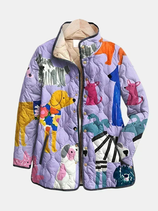 Gesteppte Jacke mit Hundemuster