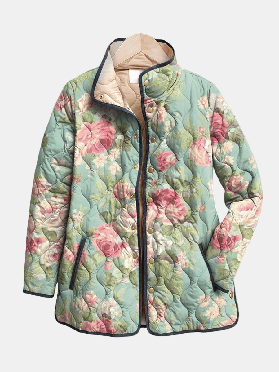 Gesteppte Jacke mit Retro-Blumenmuster