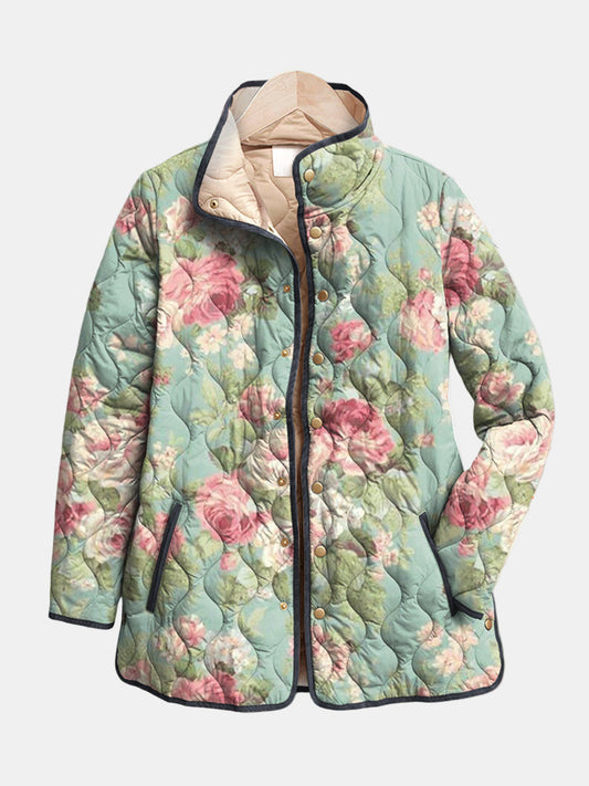 Gesteppte Jacke mit Retro-Blumenmuster